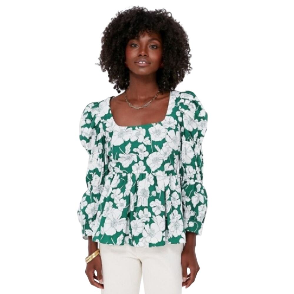 Tuckernuck Hyacinth House Green Floral Clemons Blouse NWT Size X-Small